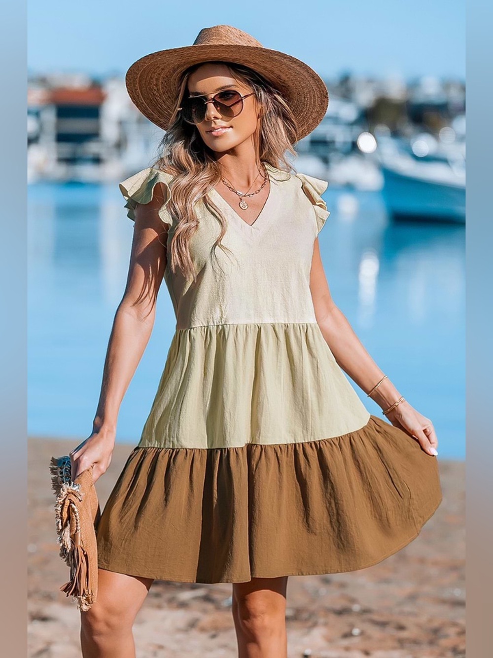 Women’s Two-Tone Tiered V-Neck Mini Dress